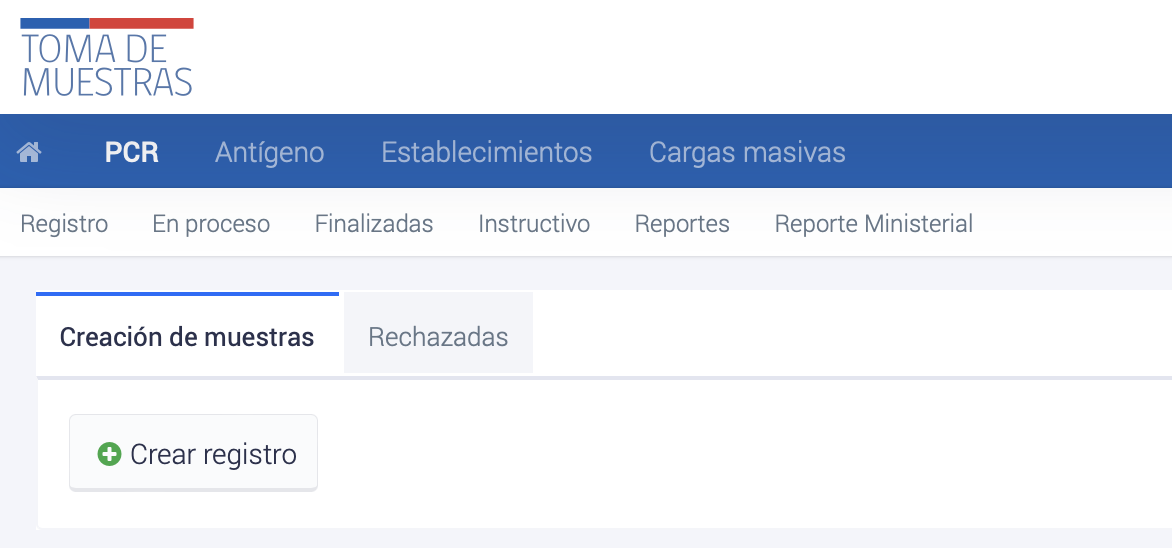 Creación de muestras en la plataforma toma de muestras