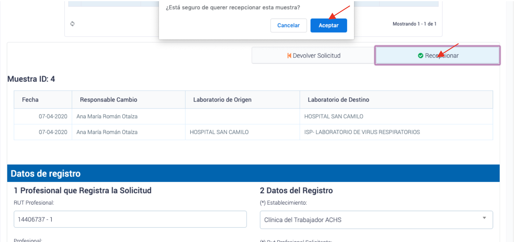 Proceso de confirmación de derivación de otro laboratorio